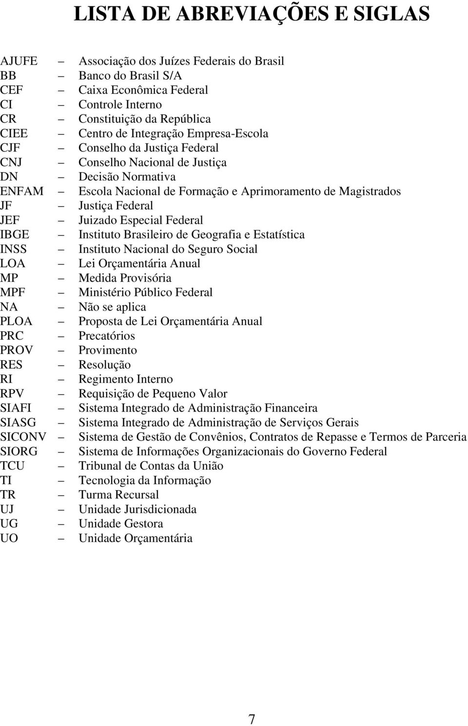 Juizado Especial Federal IBGE Instituto Brasileiro de Geografia e Estatística INSS Instituto Nacional do Seguro Social LOA Lei Orçamentária Anual MP Medida Provisória MPF Ministério Público Federal