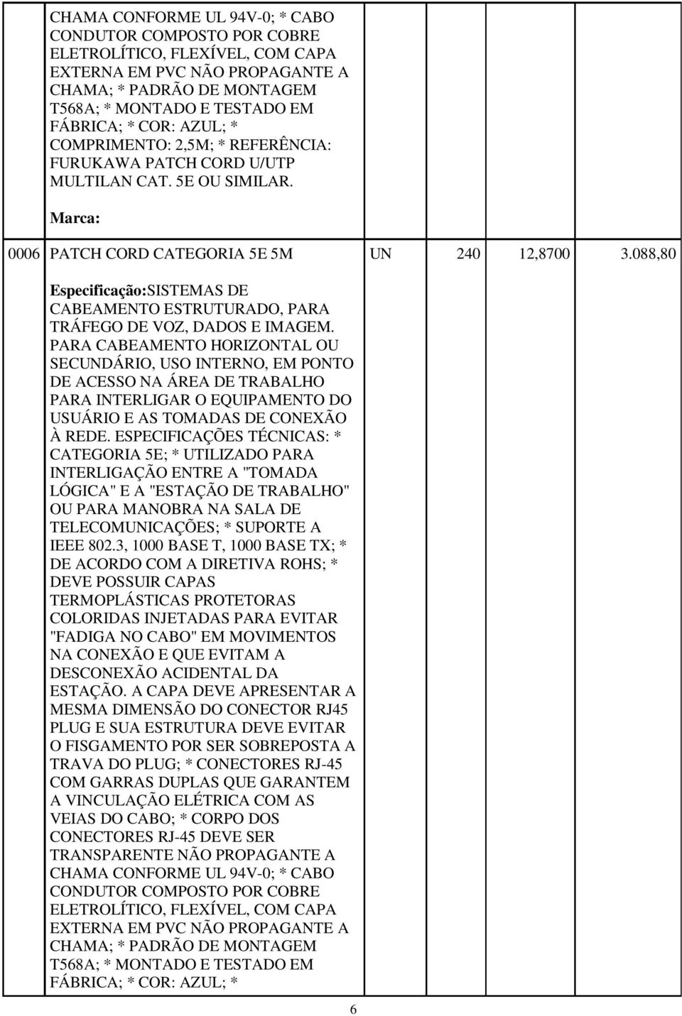 088,80 CABEAMENTO ESTRUTURADO, PARA TRÁFEGO DE VOZ, DADOS E IMAGEM.