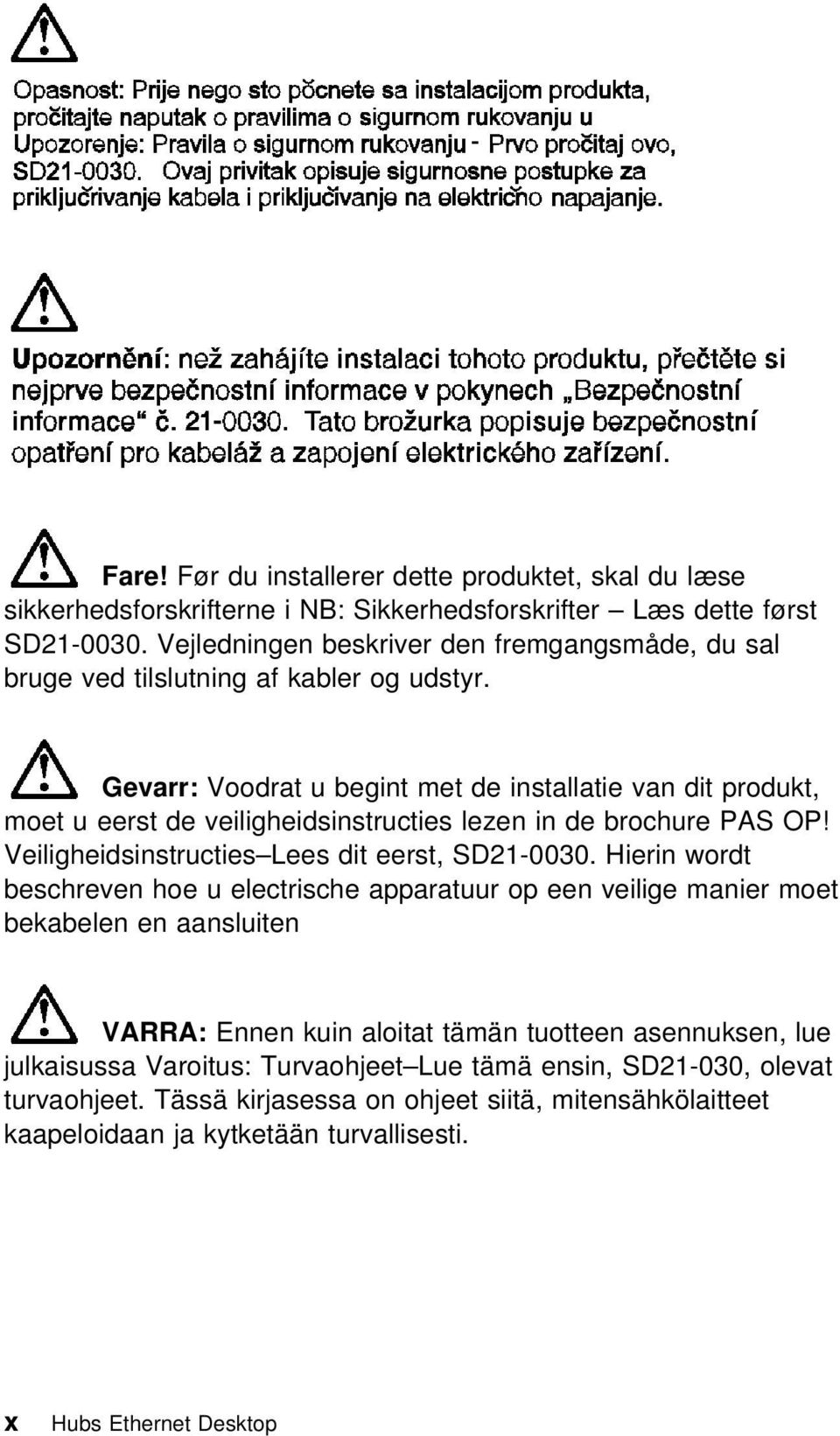 Gevarr: Voodrat u begint met de installatie van dit produkt, moet u eerst de veiligheidsinstructies lezen in de brochure PAS OP! Veiligheidsinstructies Lees dit eerst, SD21-0030.