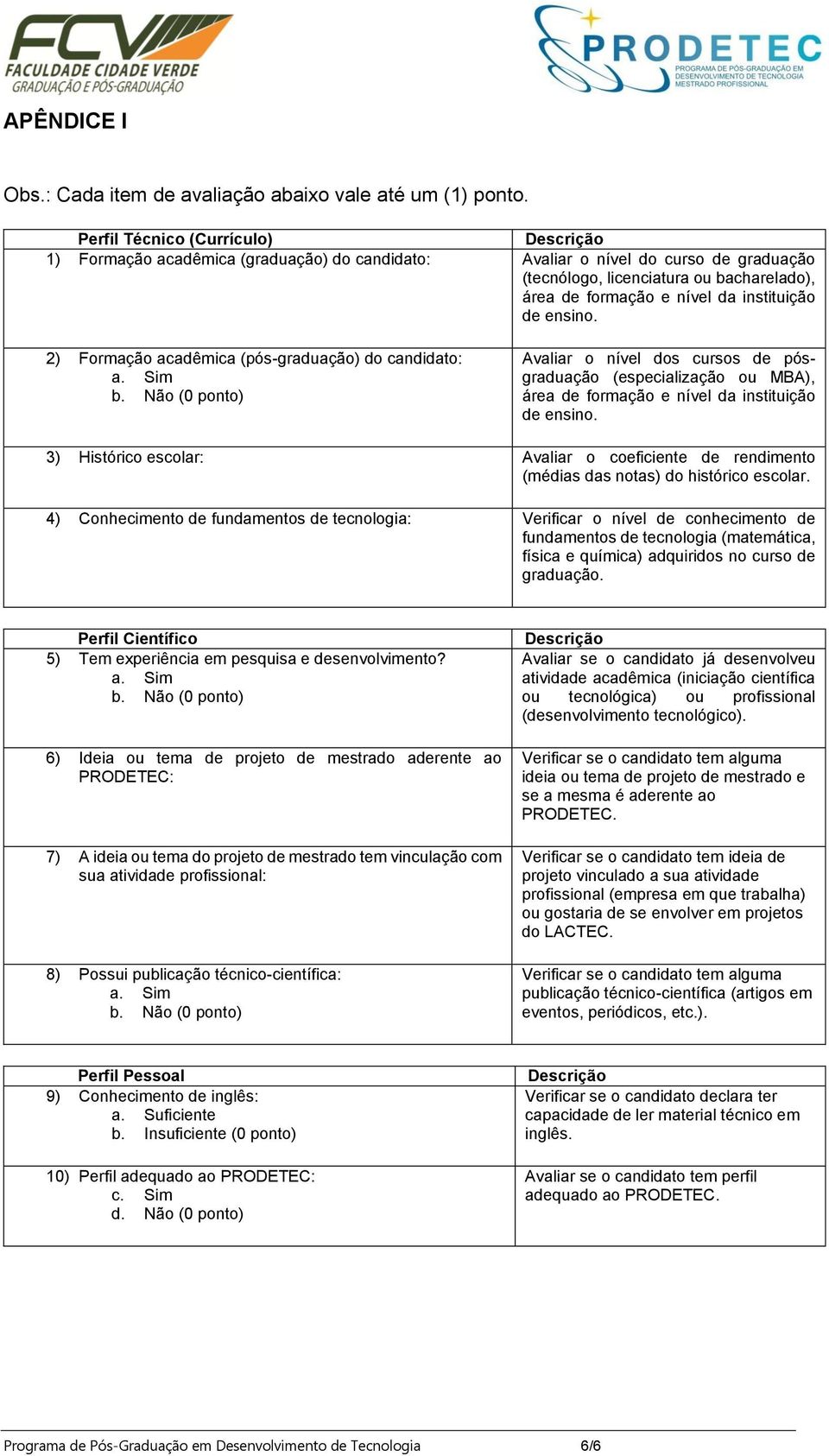 instituição de ensino. 2) Formação acadêmica (pós-graduação) do candidato: a. Sim b.