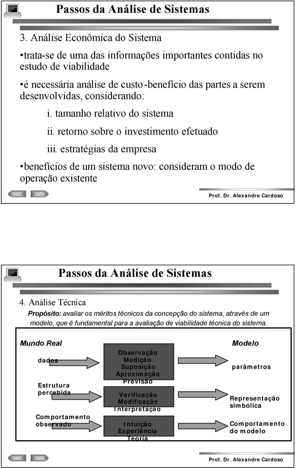 tamanho relativo do sistema ii. retorno sobre o investimento efetuado iii.