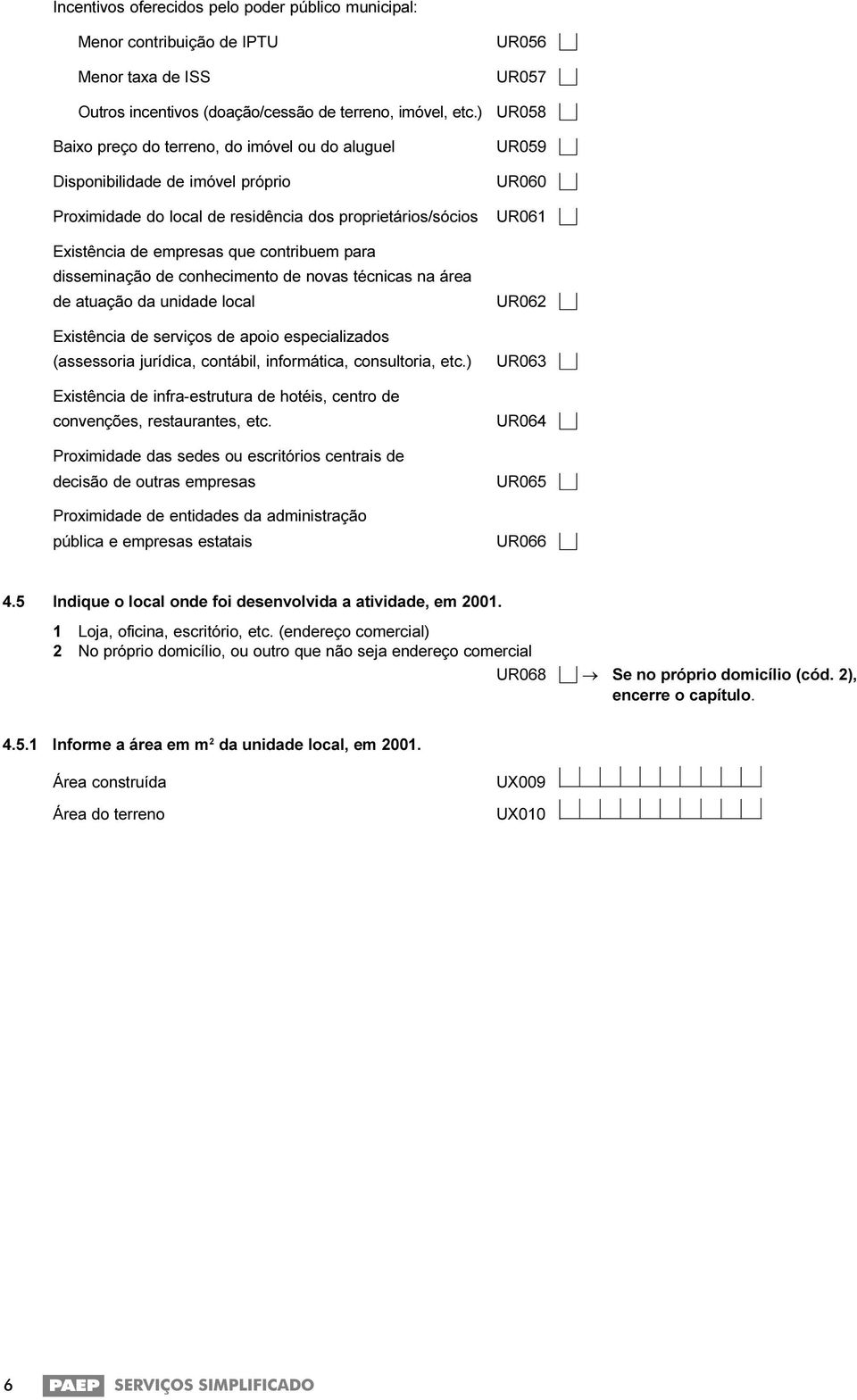 de conhecimento de novas técnicas na área de atuação da unidade local Existência de serviços de apoio especializados (assessoria jurídica, contábil, informática, consultoria, etc.