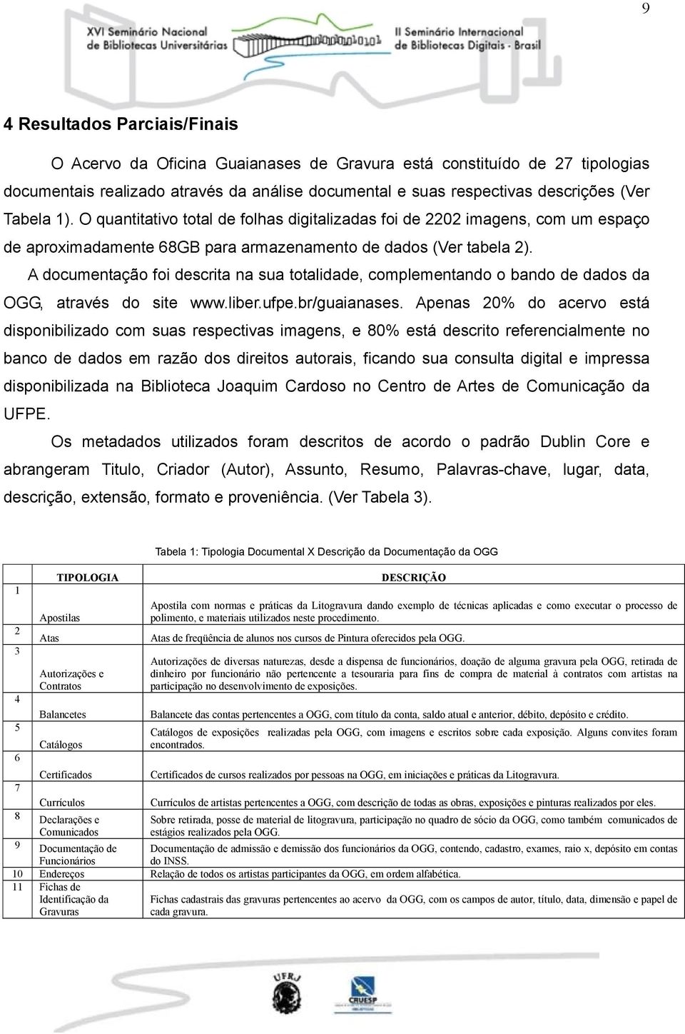 A documentação foi descrita na sua totalidade, complementando o bando de dados da OGG, através do site www.liber.ufpe.br/guaianases.