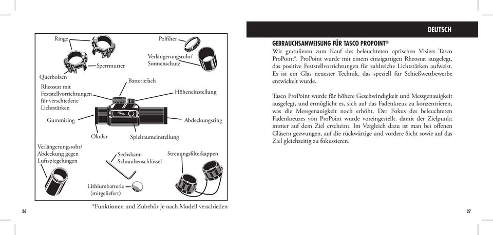 zum Kauf des beleuchteten optischen Visiers Tasco ProPoint. ProPoint wurde mit einem einzigartigen Rheostat ausgelegt, das positive Feststellvorrichtungen für zahlreiche Lichtstärken aufweist.