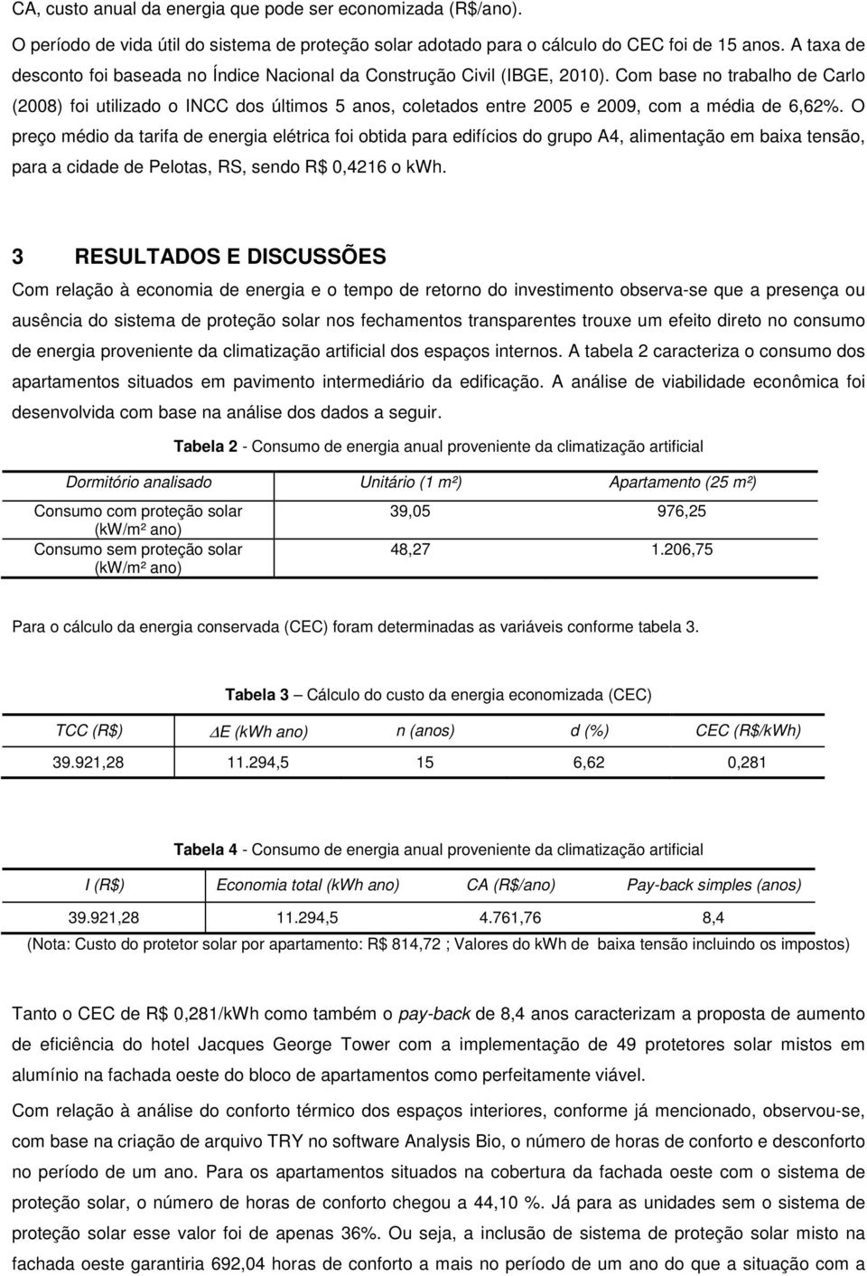 Com base no trabalho de Carlo (2008) foi utilizado o INCC dos últimos 5 anos, coletados entre 2005 e 2009, com a média de 6,62%.