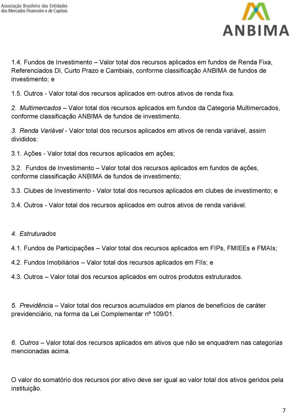 Multimercados Valor total dos recursos aplicados em fundos da Categoria Multimercados, conforme classificação ANBIMA de fundos de investimento. 3.