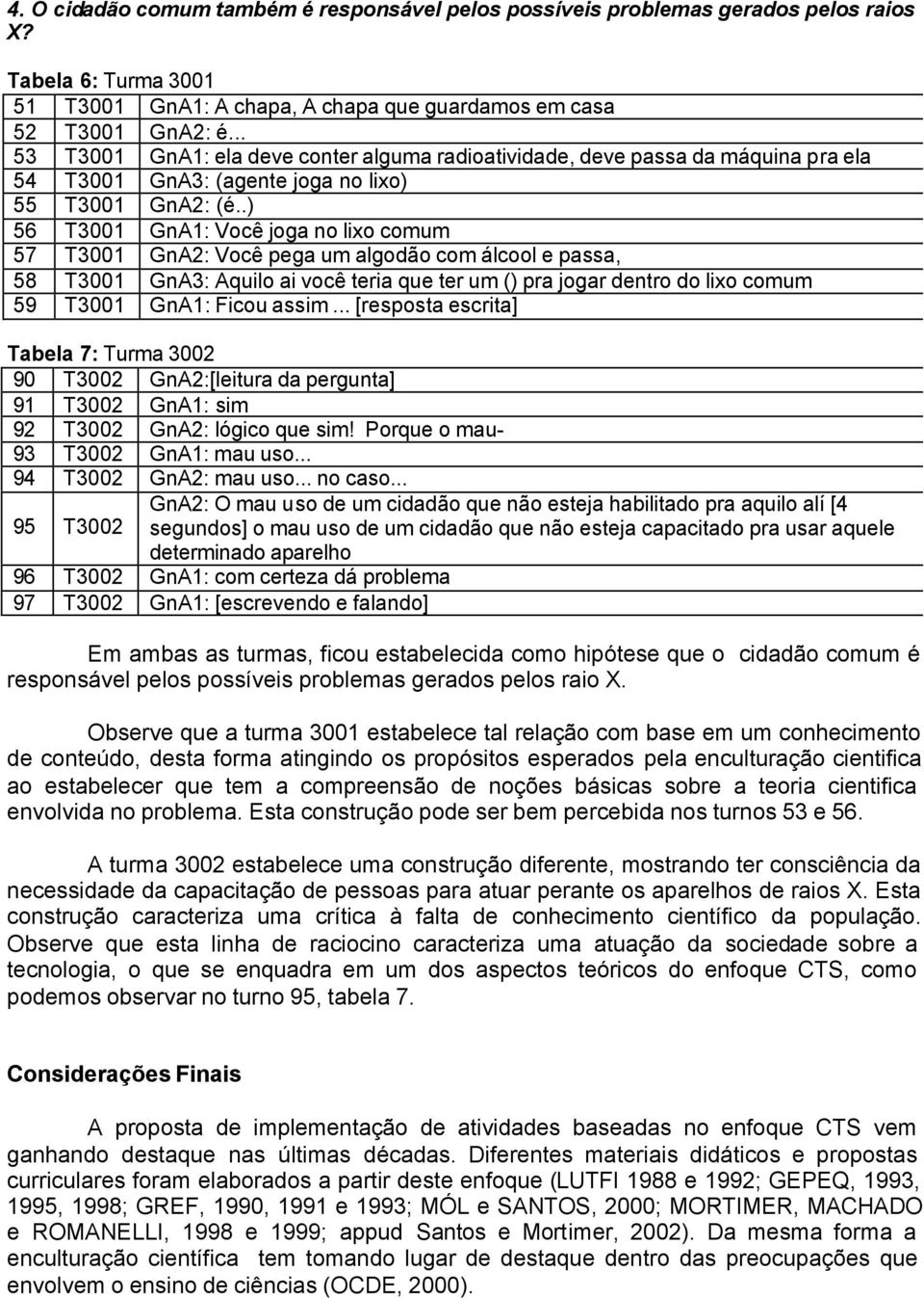 .) 56 T3001 GnA1: Você joga no lixo comum 57 T3001 GnA2: Você pega um algodão com álcool e passa, 58 T3001 GnA3: Aquilo ai você teria que ter um () pra jogar dentro do lixo comum 59 T3001 GnA1: Ficou