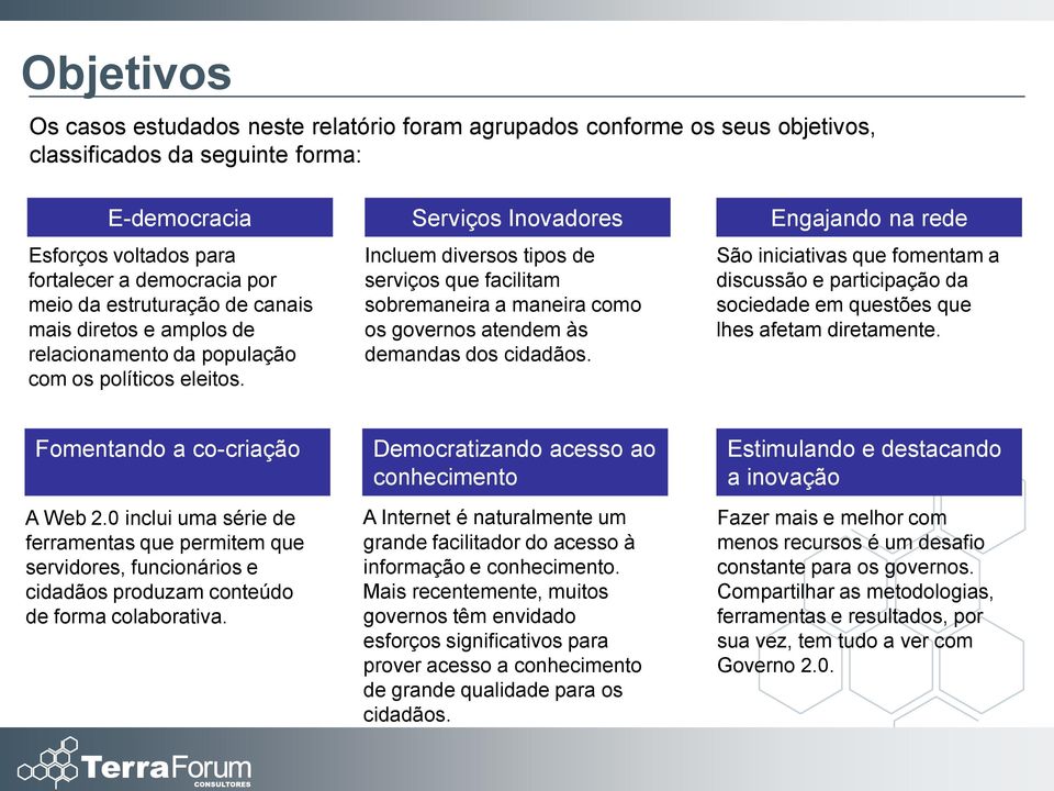 Incluem diversos tipos de serviços que facilitam sobremaneira a maneira como os governos atendem às demandas dos cidadãos.