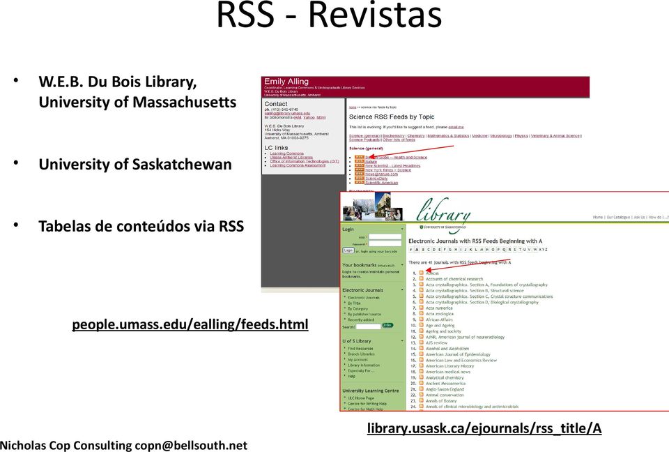 University of Saskatchewan Tabelas de conteúdos