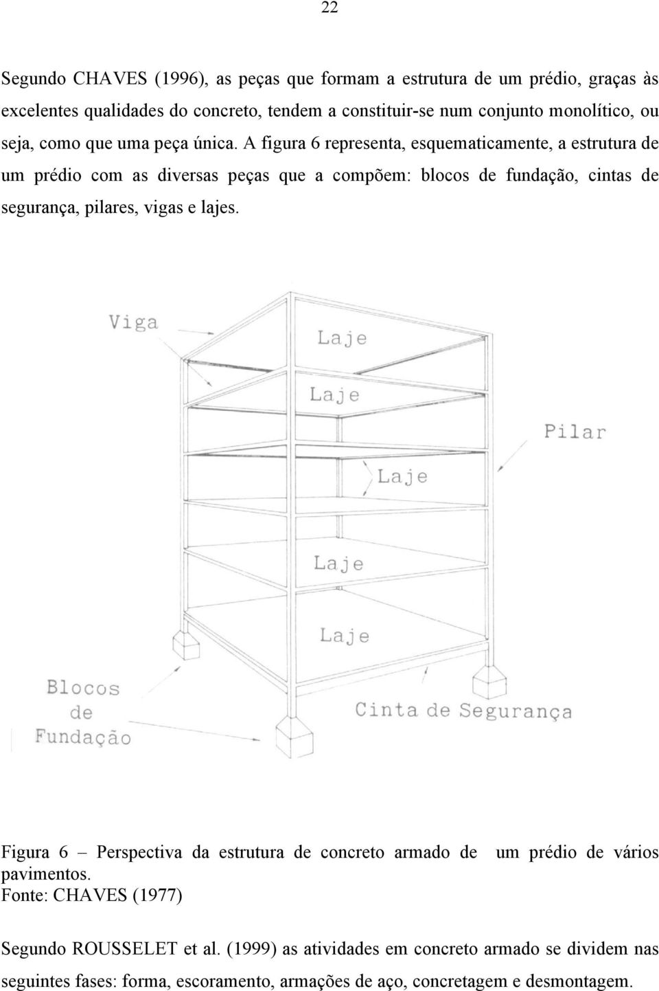 A figura 6 representa, esquematicamente, a estrutura de um prédio com as diversas peças que a compõem: blocos de fundação, cintas de segurança, pilares, vigas