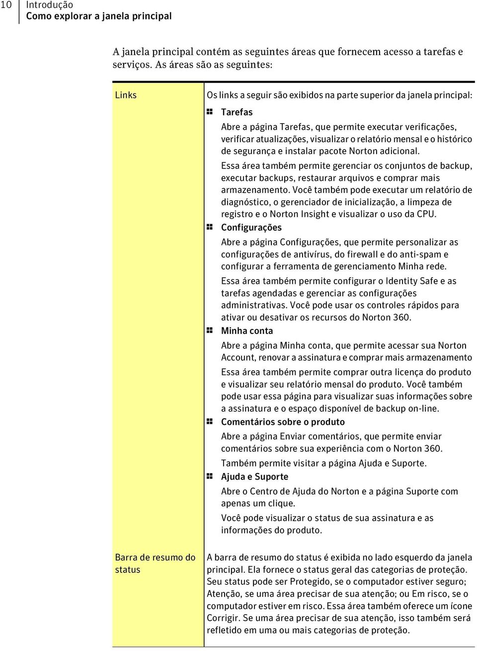 verificar atualizações, visualizar o relatório mensal e o histórico de segurança e instalar pacote Norton adicional.