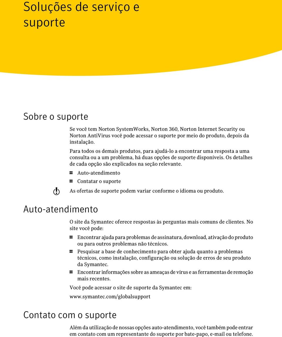 Os detalhes de cada opção são explicados na seção relevante. w 1 Auto-atendimento 1 Contatar o suporte As ofertas de suporte podem variar conforme o idioma ou produto.