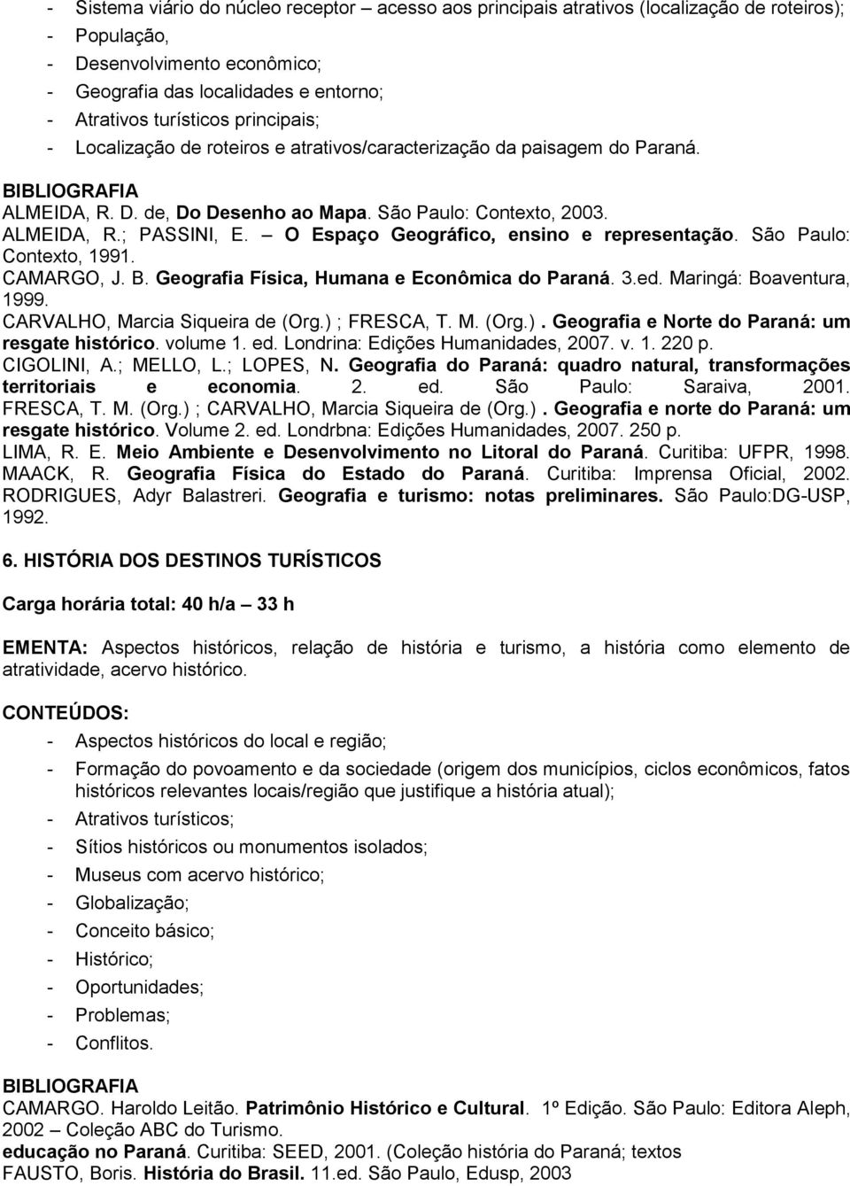 O Espaço Geográfico, ensino e representação. São Paulo: Contexto, 1991. CAMARGO, J. B. Geografia Física, Humana e Econômica do Paraná. 3.ed. Maringá: Boaventura, 1999.