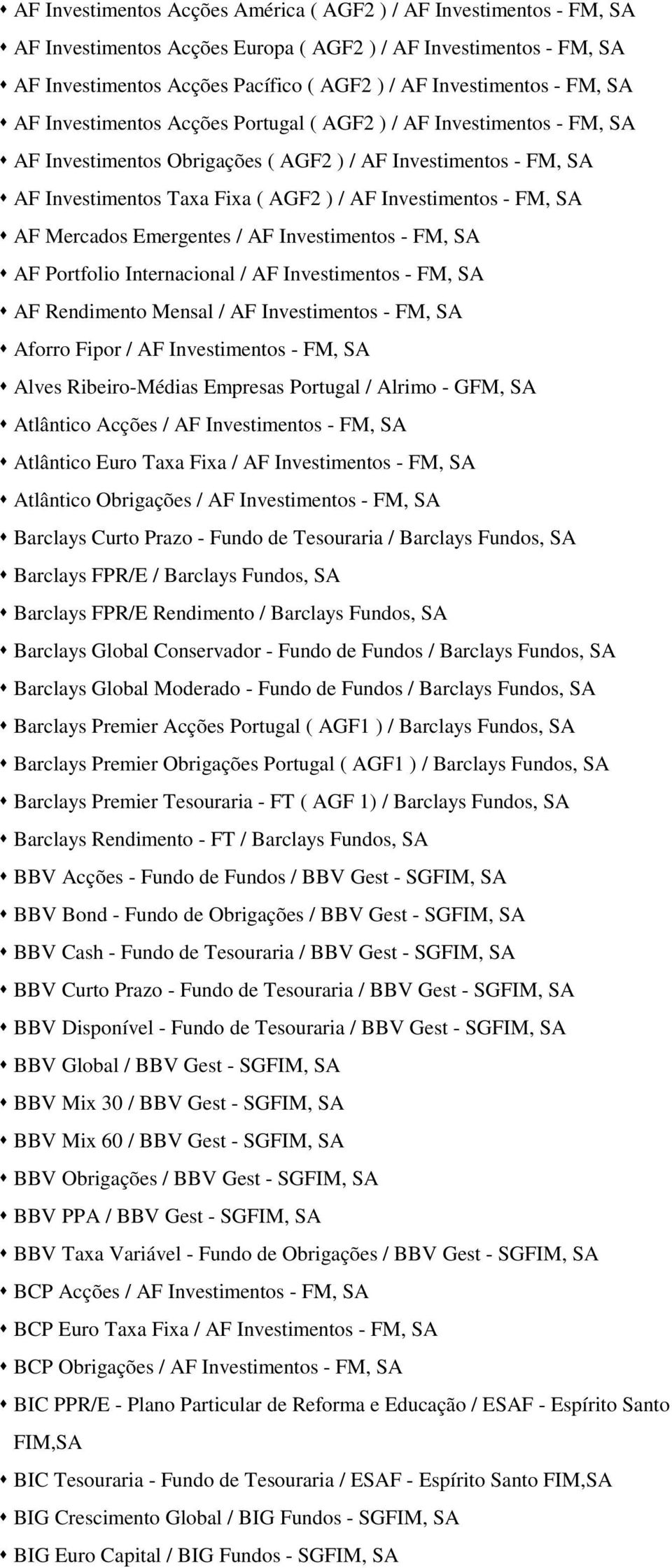 / AF Investimentos - FM, SA Œ AF Mercados Emergentes / AF Investimentos - FM, SA Œ AF Portfolio Internacional / AF Investimentos - FM, SA Œ AF Rendimento Mensal / AF Investimentos - FM, SA Œ Aforro