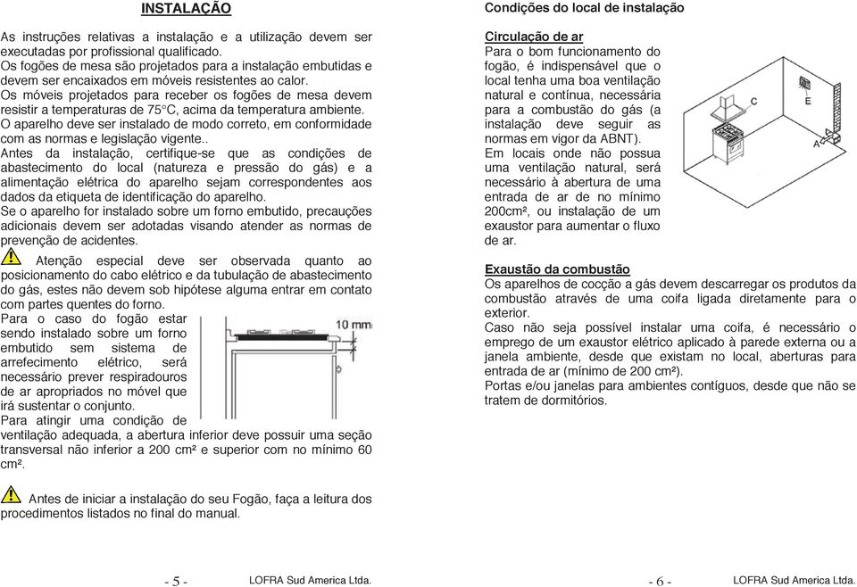 Os móveis projetados para receber os fogões de mesa devem resistir a temperaturas de 75 C, acima da temperatura ambiente.