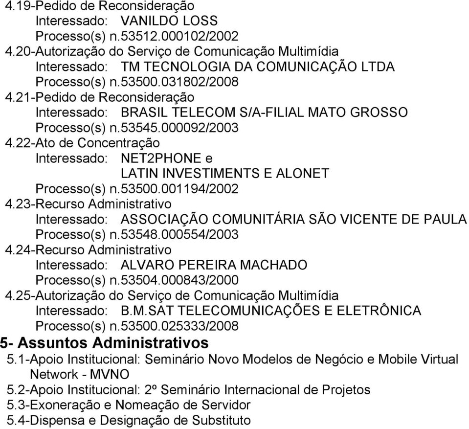 21- Pedido de Reconsideração Interessado: BRASIL TELECOM S/A-FILIAL MATO GROSSO Processo(s) n. 53545.000092/2003 4.