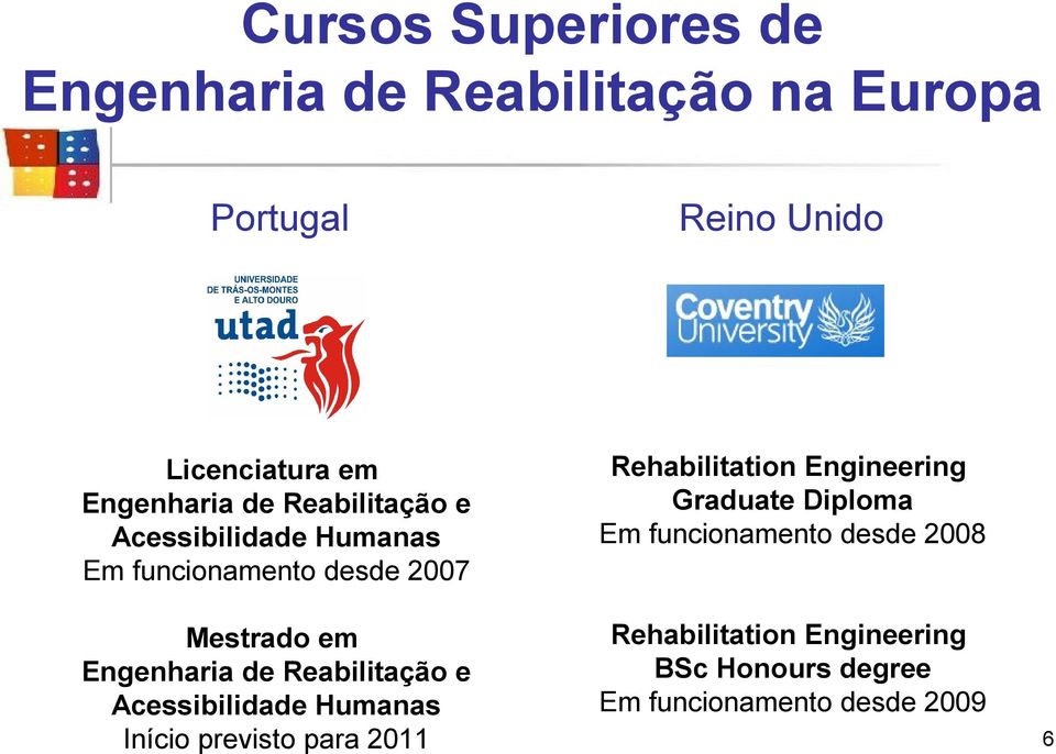 de Reabilitação e Acessibilidade Humanas Início previsto para 2011 Rehabilitation Engineering Graduate