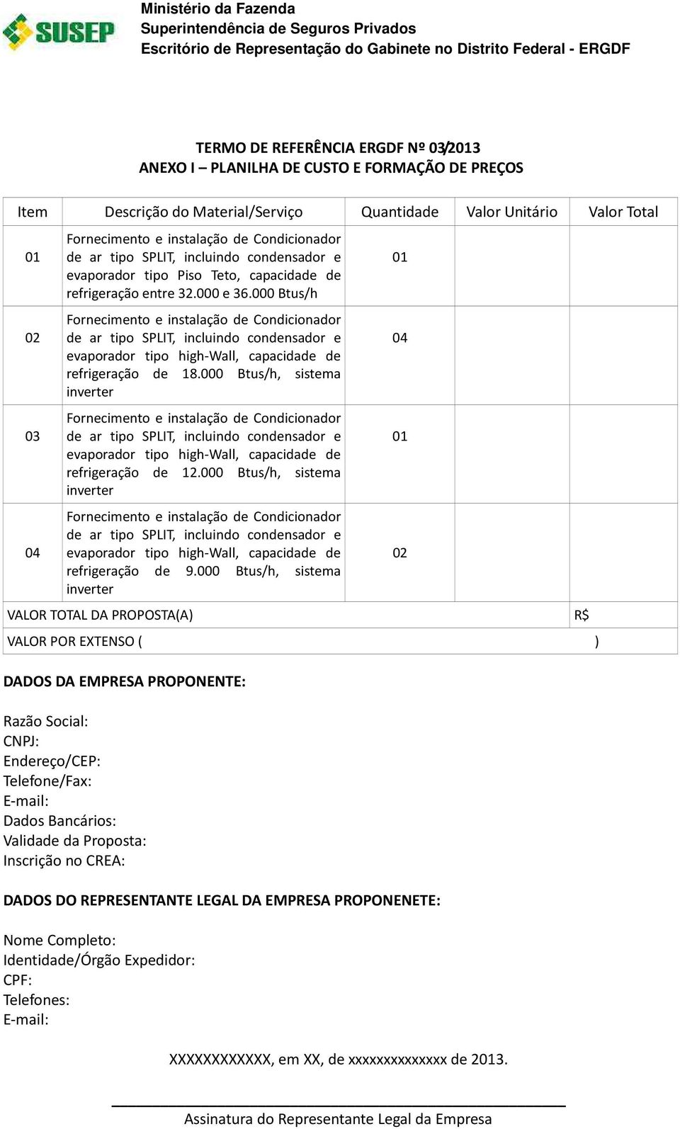 tipo Piso Teto, capacidade de refrigeração entre 32.000 e 36.