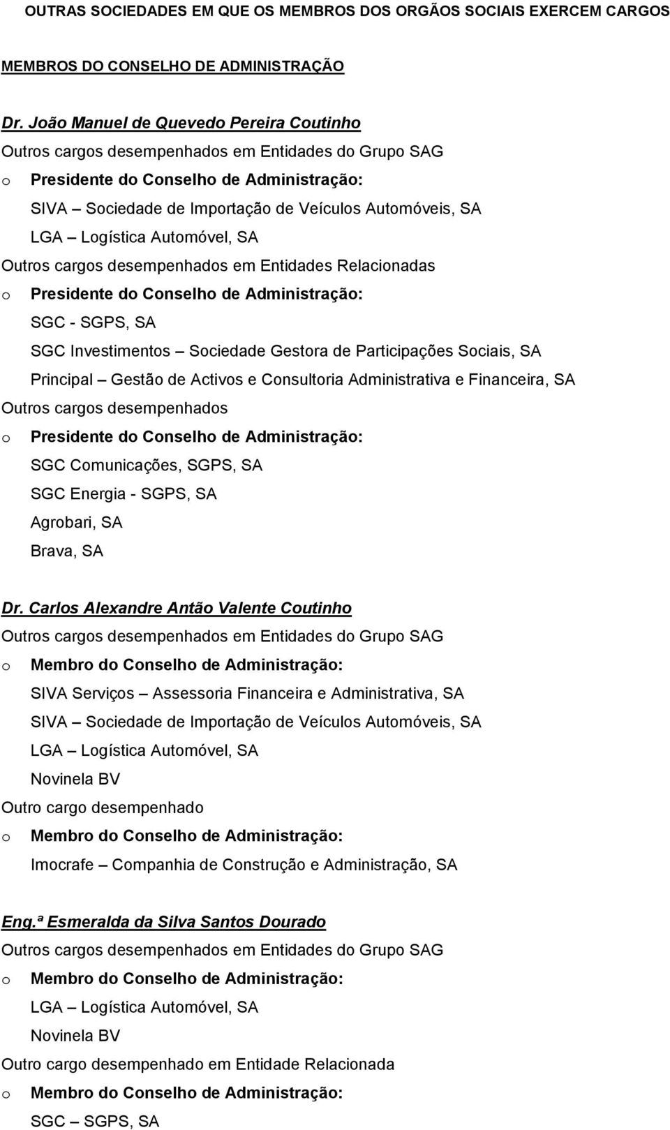 de Activs e Cnsultria Administrativa e Financeira, SA SGC Cmunicações, SGPS, SA SGC Energia - SGPS, SA Agrbari, SA Brava, SA Dr.