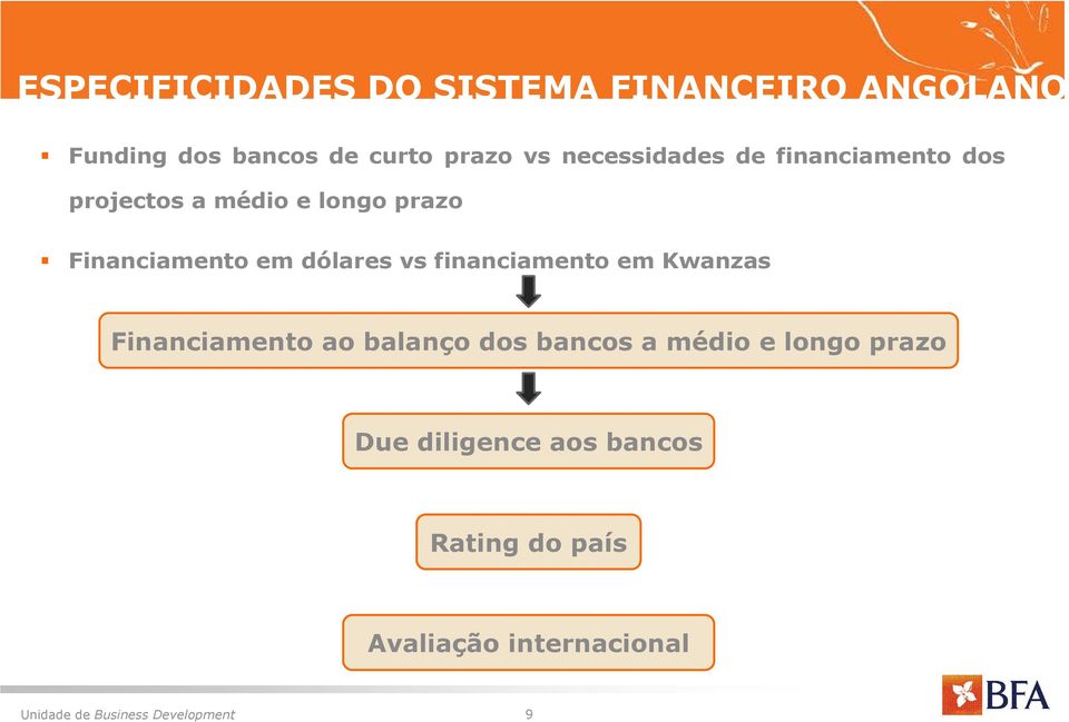 dólares vs financiamento em Kwanzas Financiamento ao balanço dos bancos a médio e longo