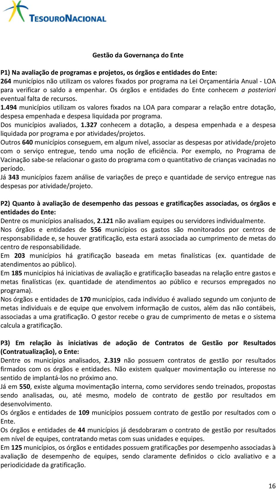 494 municípios utilizam os valores fixados na LOA para comparar a relação entre dotação, despesa empenhada e despesa liquidada por programa. Dos municípios avaliados, 1.