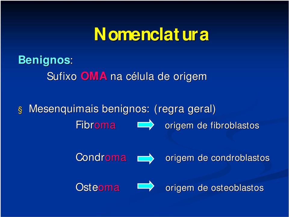 Fibroma origem de fibroblastos Condroma oma
