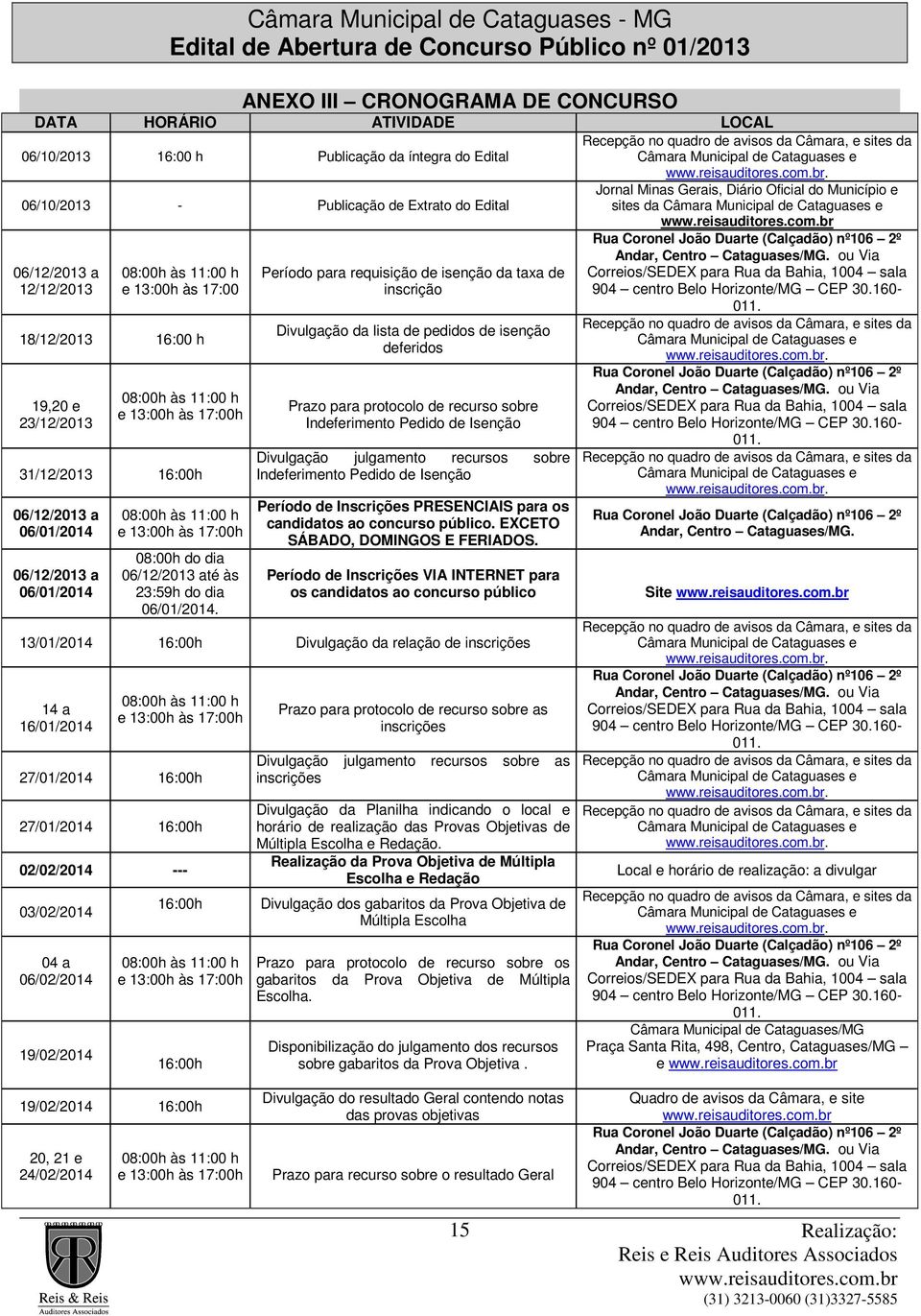 Período para requisição de isenção da taxa de inscrição Rua Coronel João Duarte (Calçadão) nº106 2º Andar, Centro Cataguases/MG.