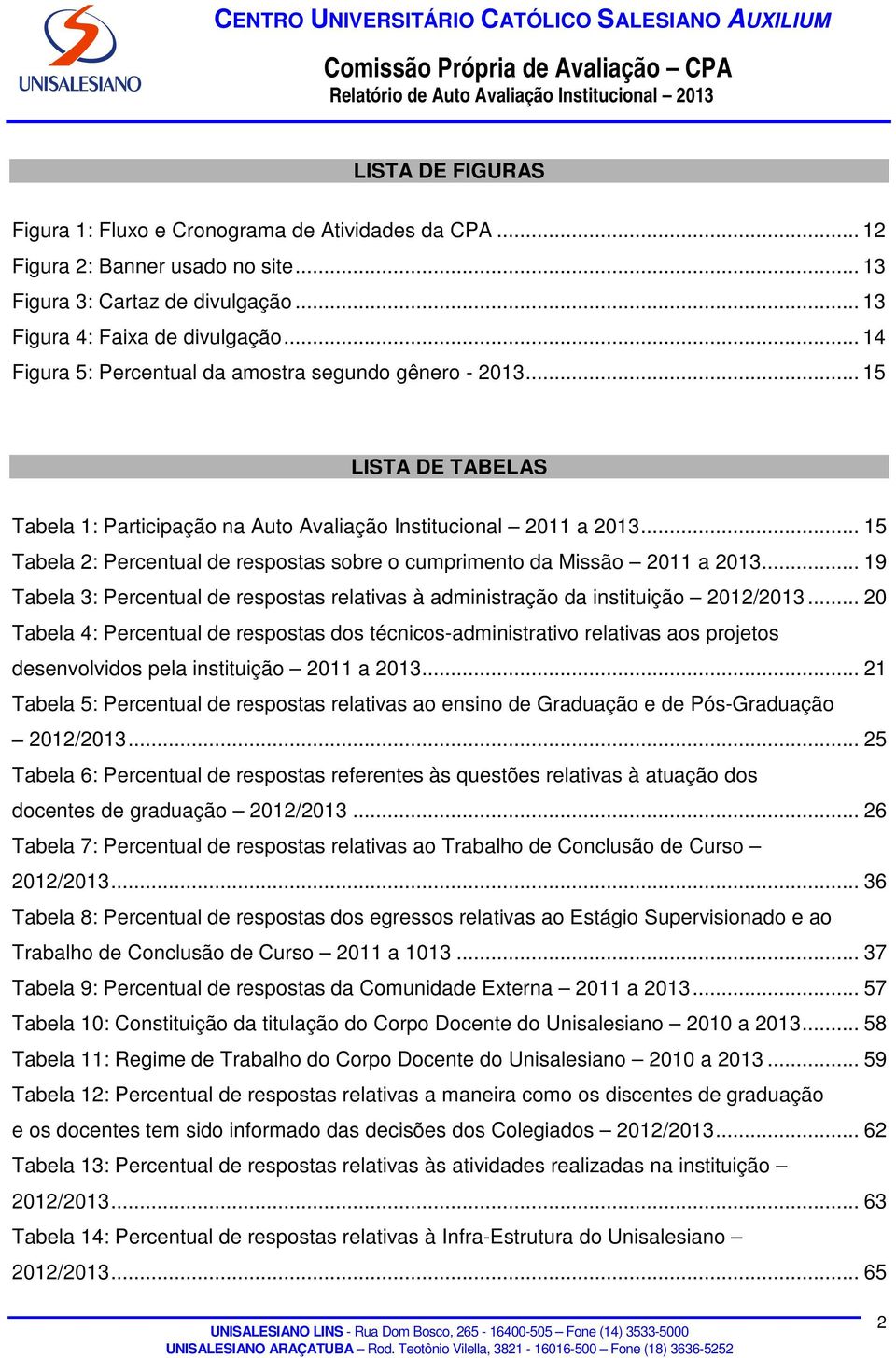 .. 15 Tabela 2: Percentual de respostas sobre o cumprimento da Missão 2011 a 2013... 19 Tabela 3: Percentual de respostas relativas à administração da instituição 2012/2013.