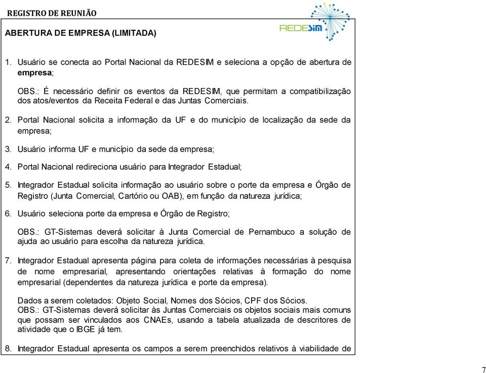 Portal Nacional solicita a informação da UF e do município de localização da sede da empresa; 3. Usuário informa UF e município da sede da empresa; 4.