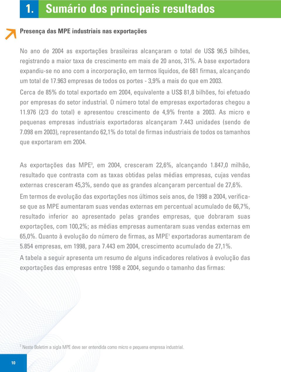 963 empresas de todos os portes - 3,9% a mais do que em 2003. Cerca de 85% do total exportado em 2004, equivalente a US$ 81,8 bilhões, foi efetuado por empresas do setor industrial.