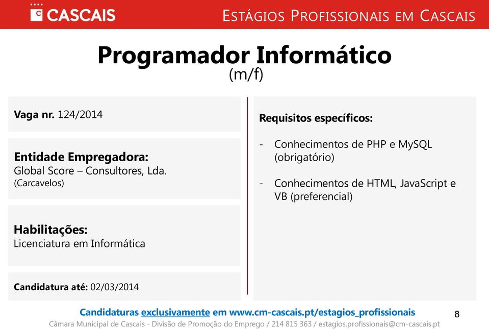 (Carcavelos) - Conhecimentos de PHP e MySQL