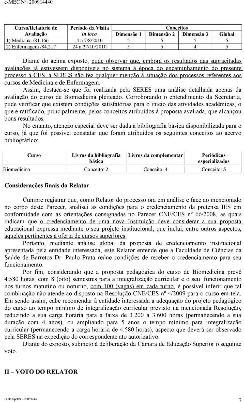 processo à CES, a SERES não fez qualquer menção à situação dos processos referentes aos cursos de Medicina e de Enfermagem.