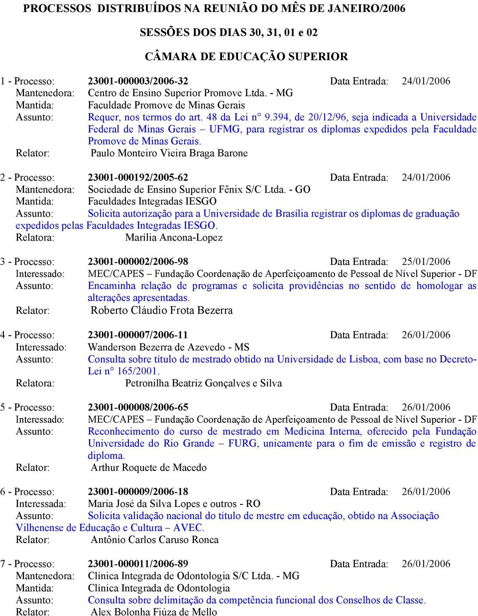394, de 20/12/96, seja indicada a Universidade Federal de Minas Gerais UFMG, para registrar os diplomas expedidos pela Faculdade Promove de Minas Gerais.