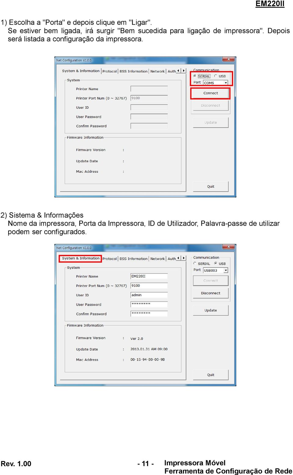 Depois será listada a configuração da impressora.