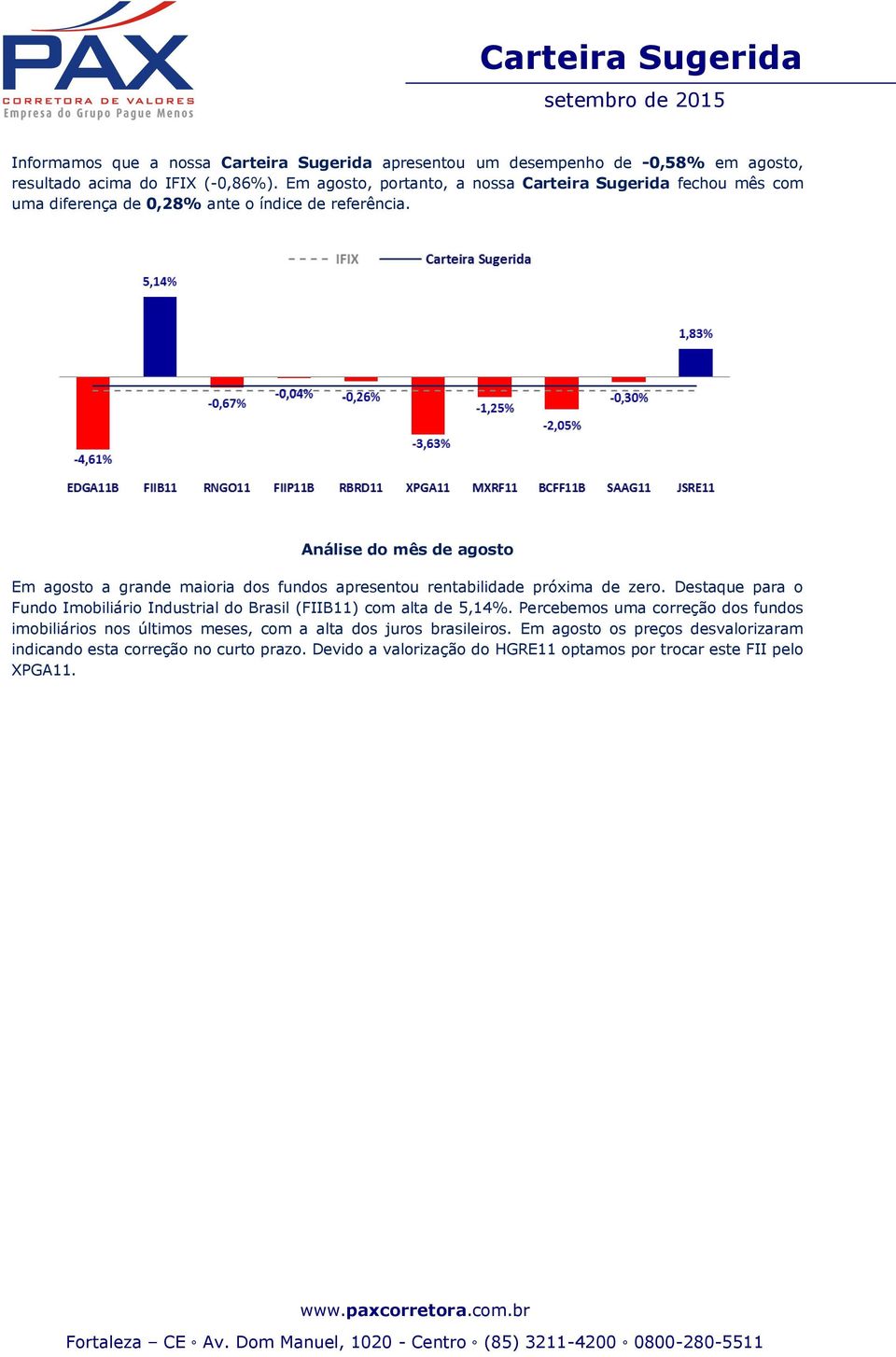 Análise do mês de agosto Em agosto a grande maioria dos fundos apresentou rentabilidade próxima de zero.