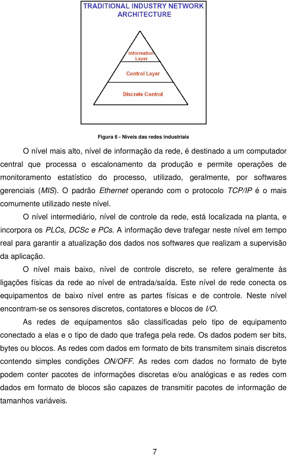 O nível intermediário, nível de controle da rede, está localizada na planta, e incorpora os PLCs, DCSc e PCs.