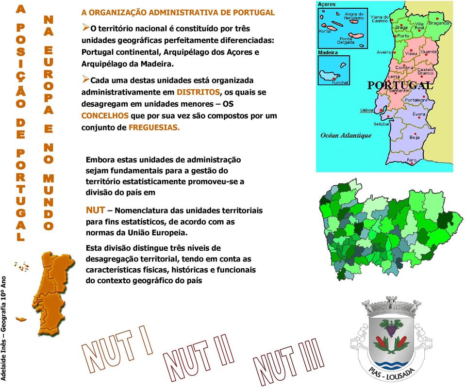 Embora estas unidades de administração sejam fundamentais para a gestão do território estatisticamente promoveu-se a divisão do país em NUT Nomenclatura das unidades territoriais para fins