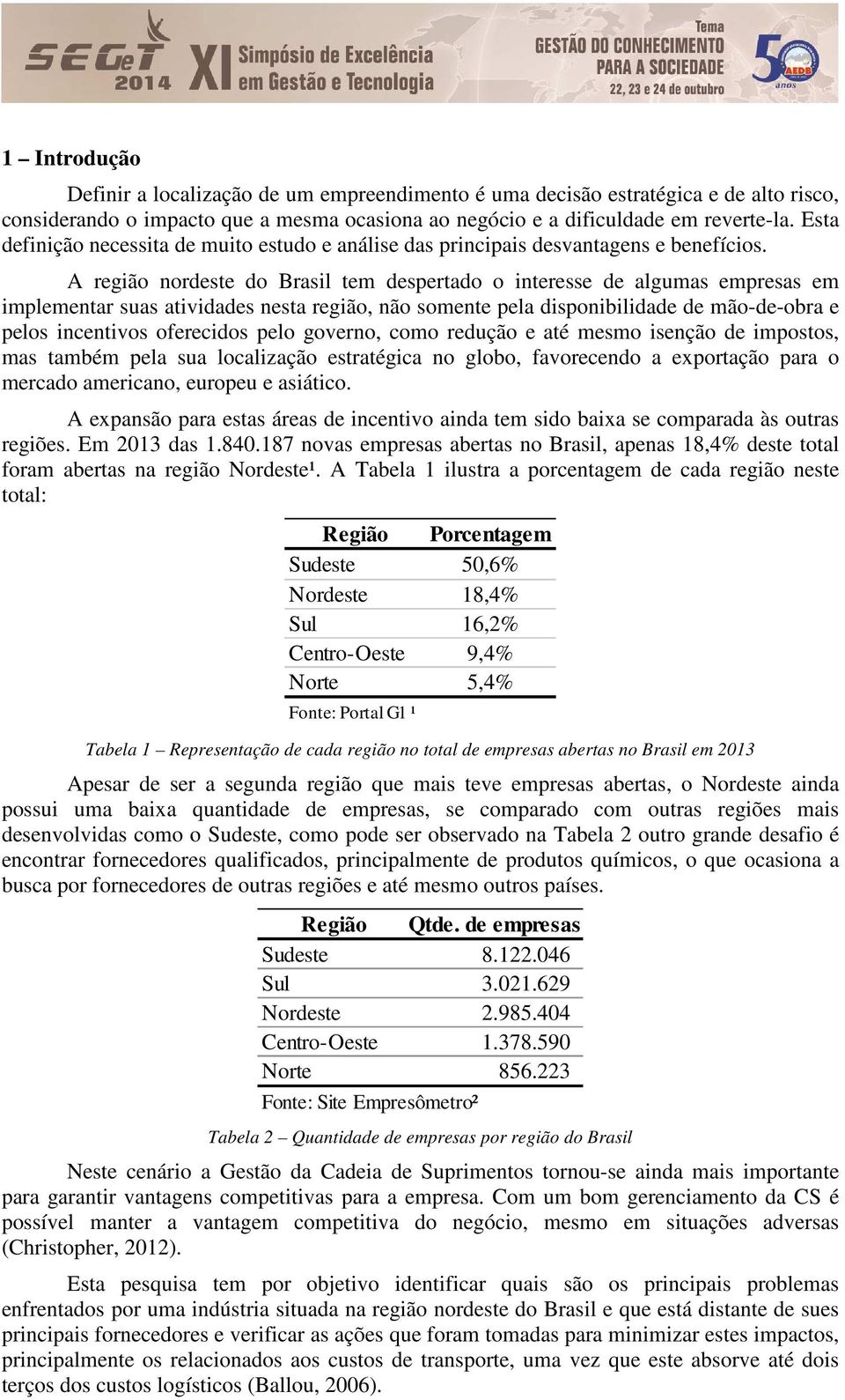 A região nordeste do Brasil tem despertado o interesse de algumas empresas em implementar suas atividades nesta região, não somente pela disponibilidade de mão-de-obra e pelos incentivos oferecidos