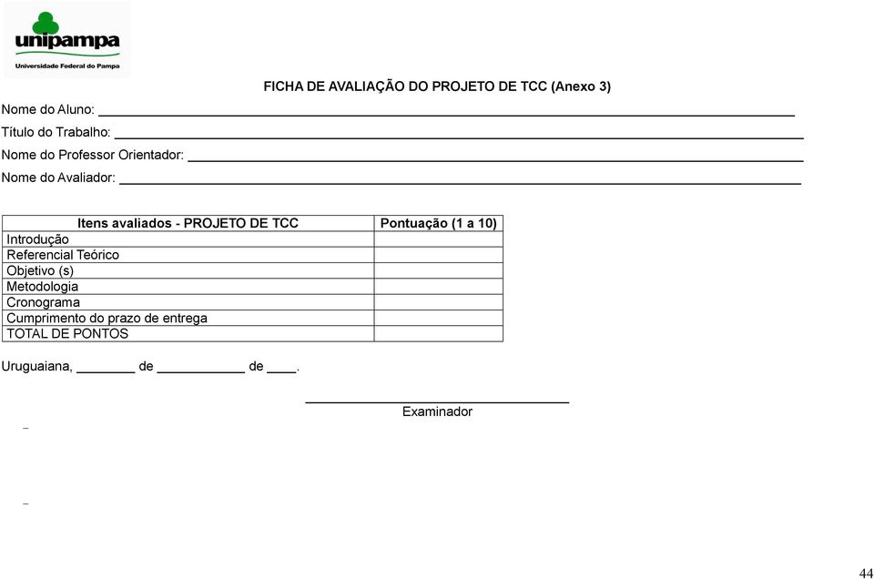 Pontuação (1 a 10) Introdução Referencial Teórico Objetivo (s) Metodologia