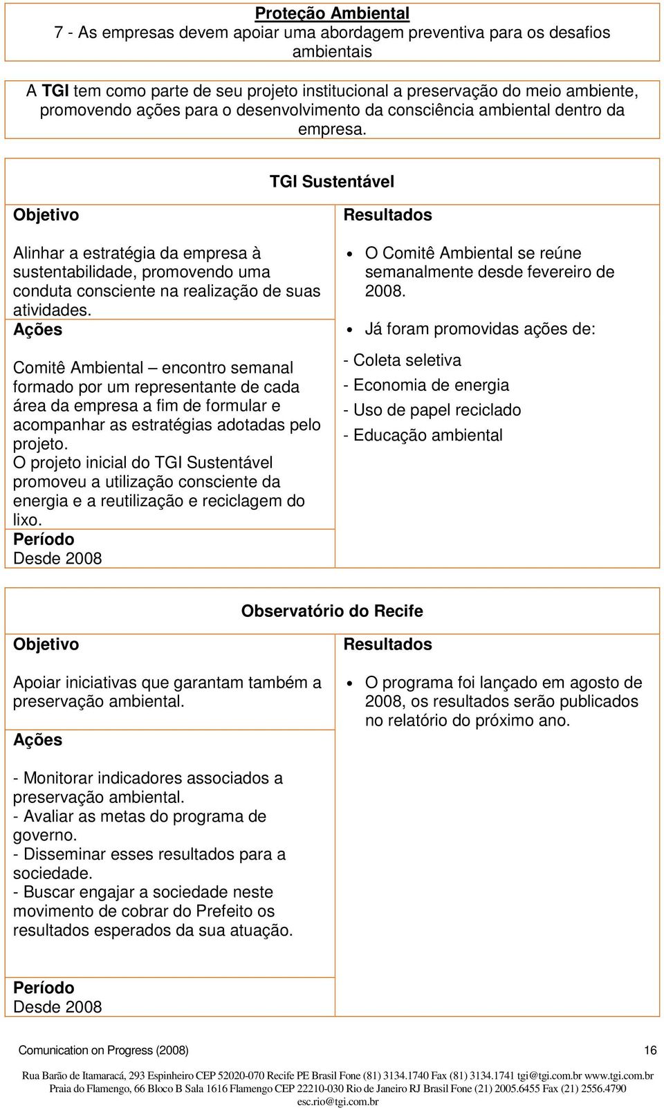 TGI Sustentável Alinhar a estratégia da empresa à sustentabilidade, promovendo uma conduta consciente na realização de suas atividades.