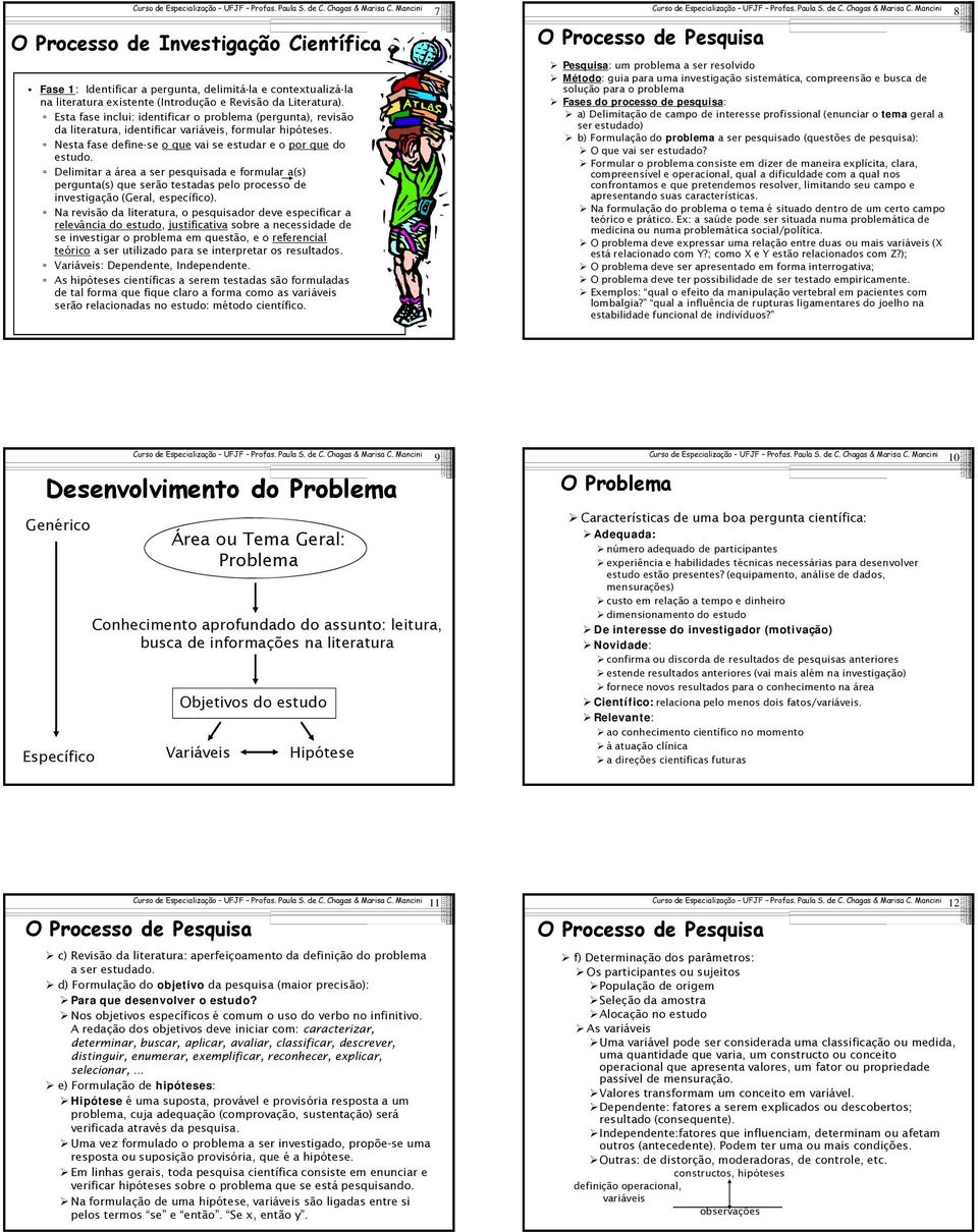 Esta fase inclui: identificar o problema (pergunta), revisão da literatura, identificar variáveis, formular hipóteses. Nesta fase define-se o que vai se estudar e o por que do estudo.