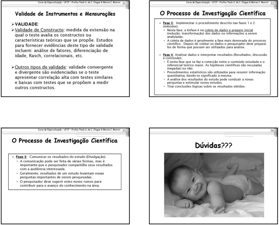 Estudos para fornecer evidências deste tipo de validade incluem: análise de fatores, diferenciação de idade, Rasch, correlacionais, etc.