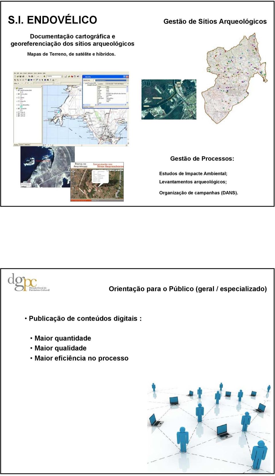 Gestão de Processos: Estudos de Impacte Ambiental; Levantamentos arqueológicos; Organização de campanhas