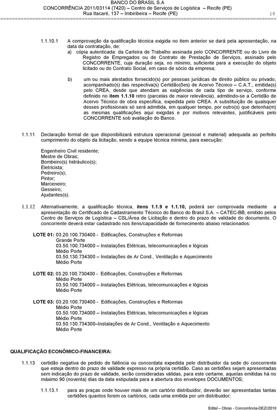 Livro de Registro de Empregados ou de Contrato de Prestação de Serviços, assinado pelo CONCORRENTE, cuja duração seja, no mínimo, suficiente para a execução do objeto licitado ou do Contrato Social,