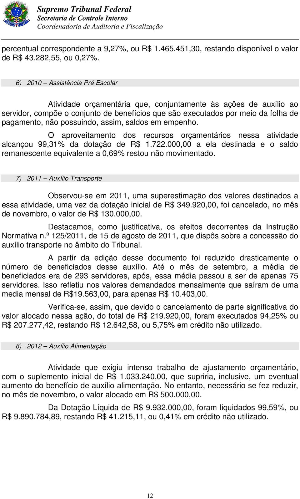 possuindo, assim, saldos em empenho. O aproveitamento dos recursos orçamentários nessa atividade alcançou 99,31% da dotação de R$ 1.722.