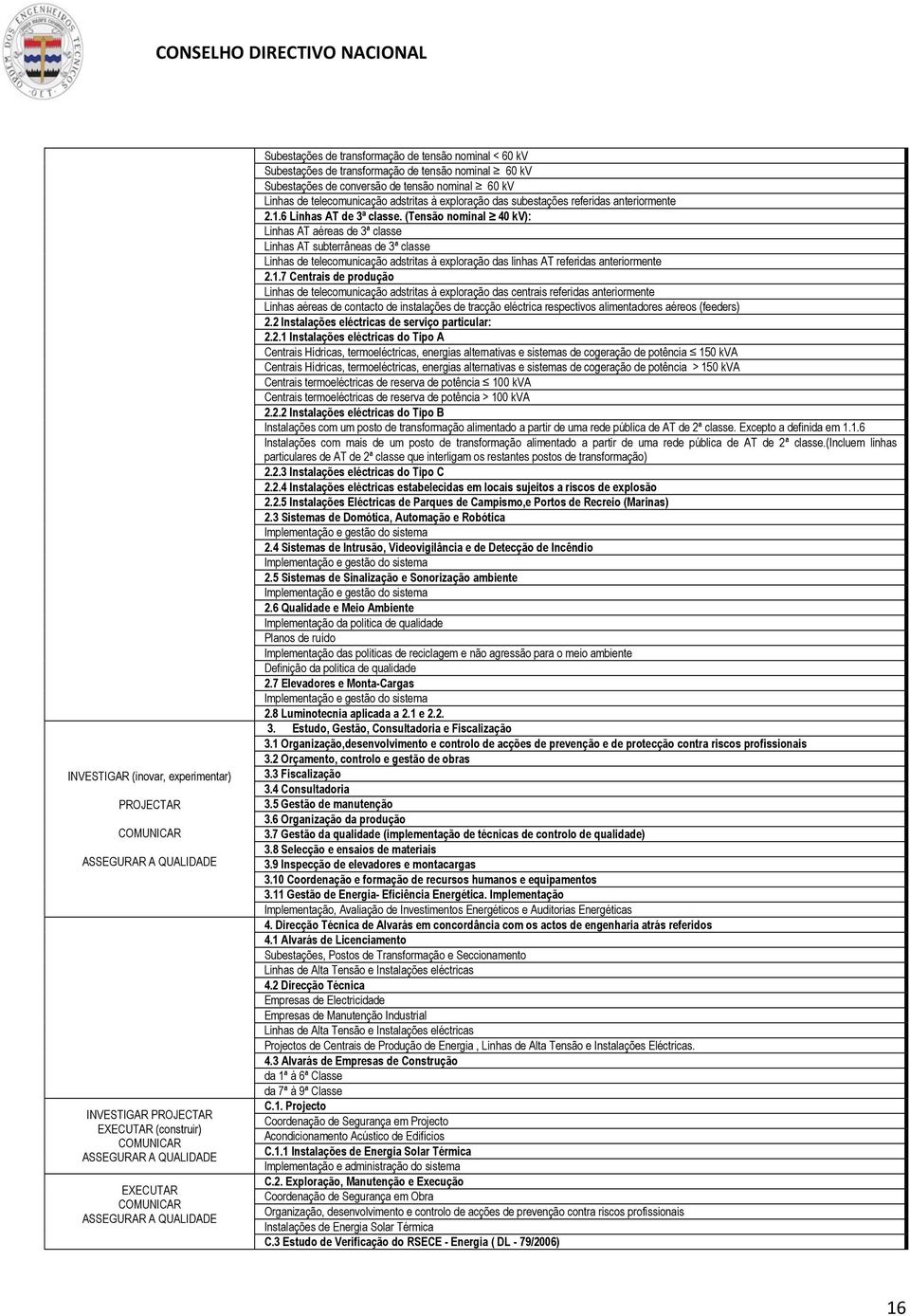 (Tensão nominal 40 kv): Linhas AT aéreas de 3ª classe Linhas AT subterrâneas de 3ª classe Linhas de telecomunicação adstritas à exploração das linhas AT referidas anteriormente 2.1.