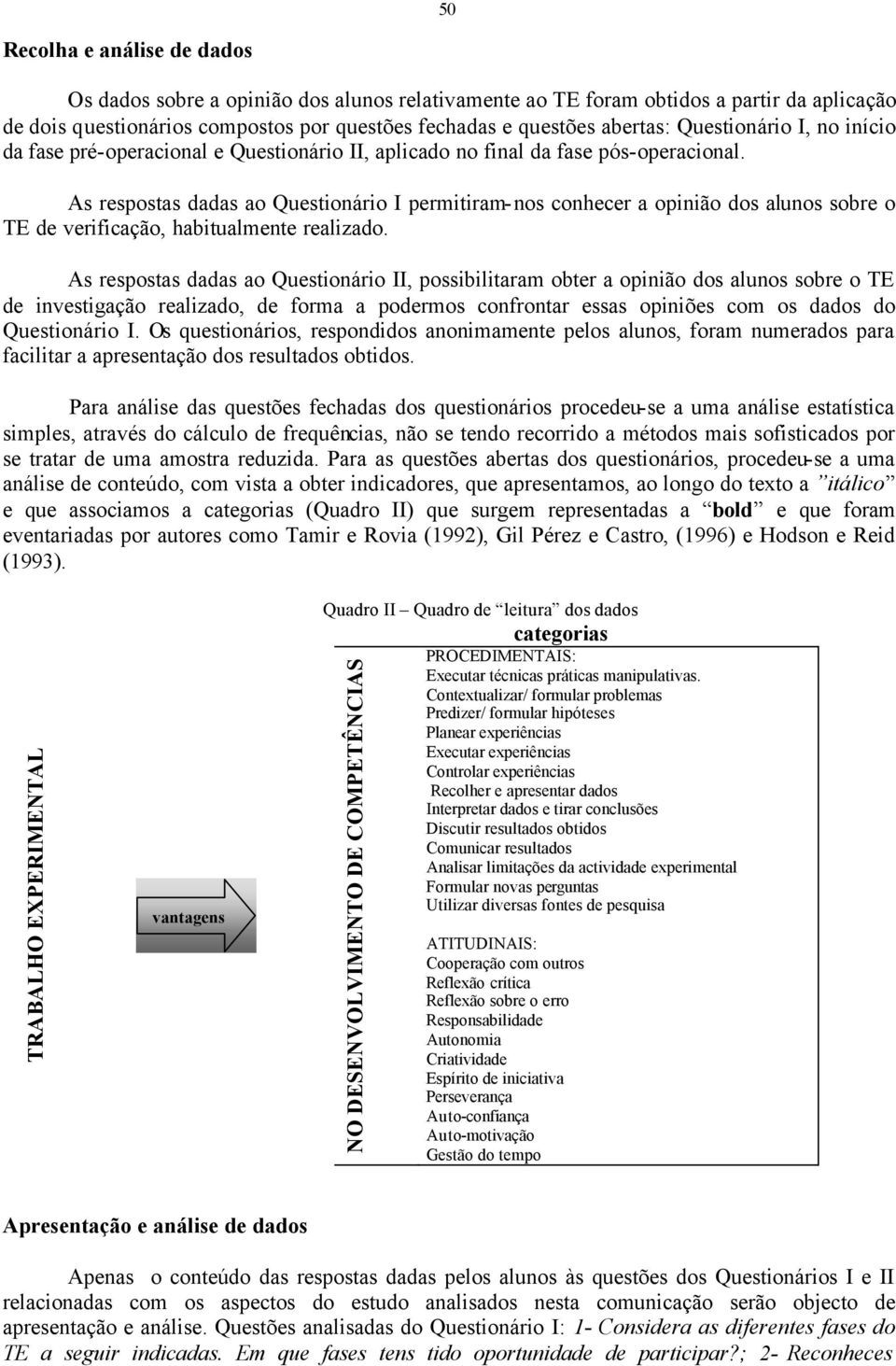 As respostas dadas ao Questionário I permitiram-nos conhecer a opinião dos alunos sobre o TE de verificação, habitualmente realizado.