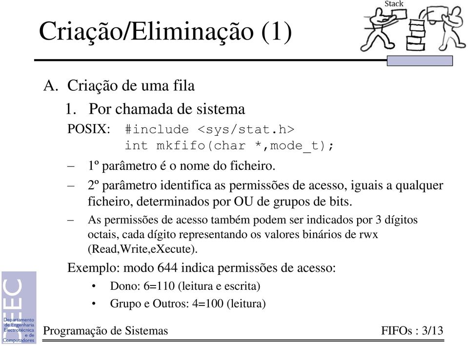 2º parâmetro identifica as permissões de acesso, iguais a qualquer ficheiro, determinados por OU de grupos de bits.