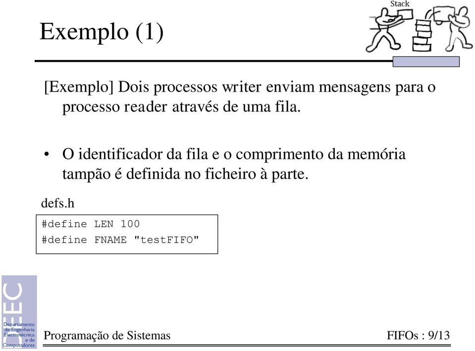 O identificador da fila e o comprimento da memória tampão é definida