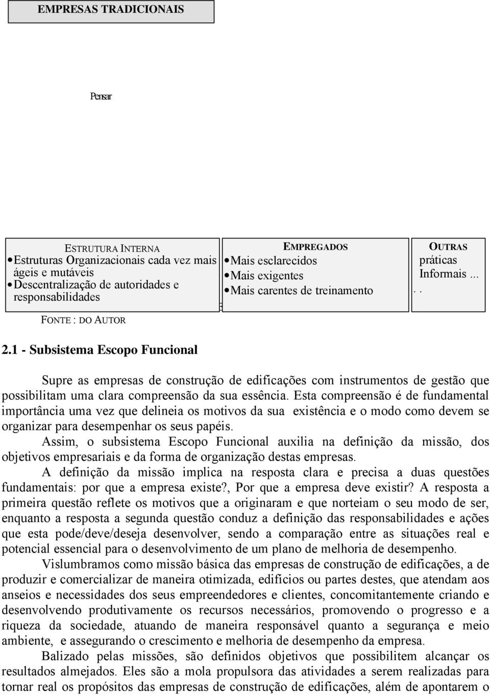 1 - Subsistema Escopo Funcional Supre as empresas de construção de edificações com instrumentos de gestão que possibilitam uma clara compreensão da sua essência.